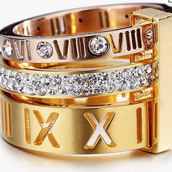 NWT Stainless Steel Roman Numeral Ring 3 in 1 Spinner Rings - Picture 4 of 7
